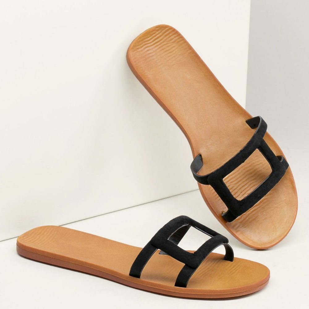 NEW🔥Frame Cage CutOut Open Toe Slide Flat Sandal